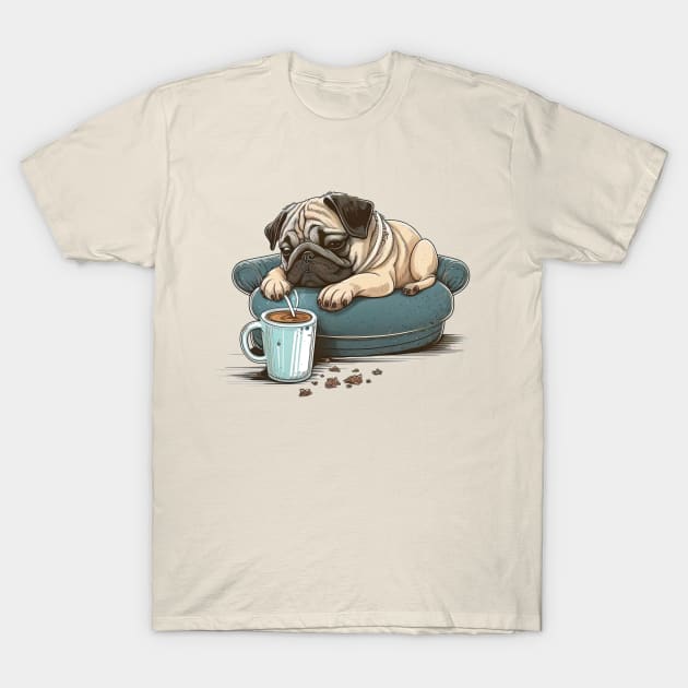 Pug With Coffee T-Shirt by T-signs